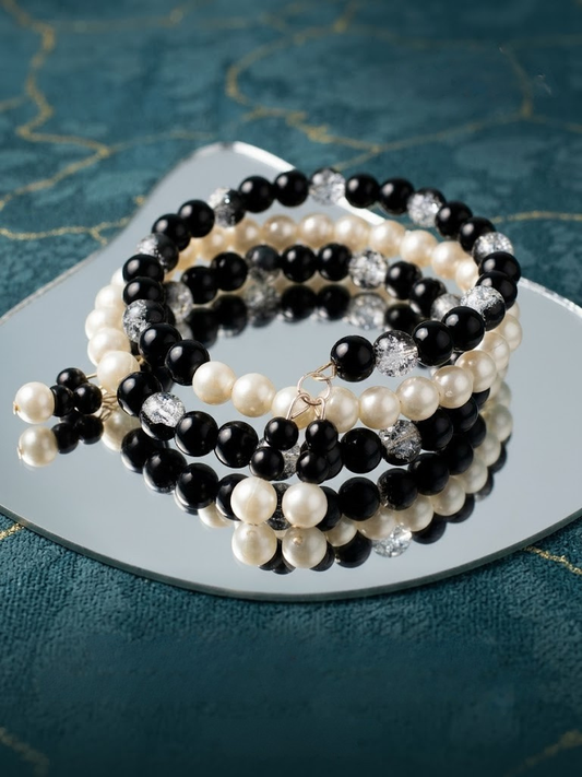 3 Layers Black and White Stacked Bead Bracelet | FH Collection