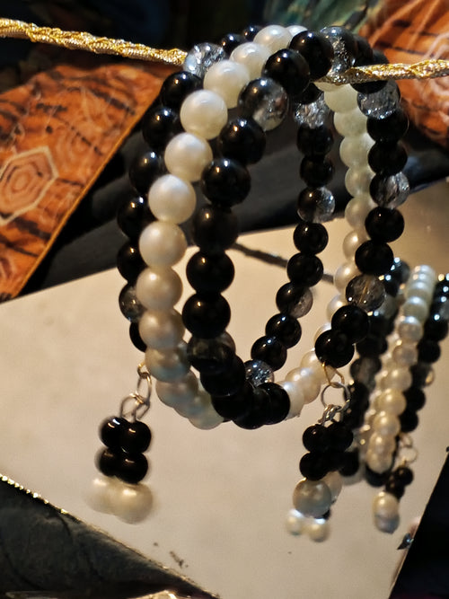 3 layers Black and white Braclets